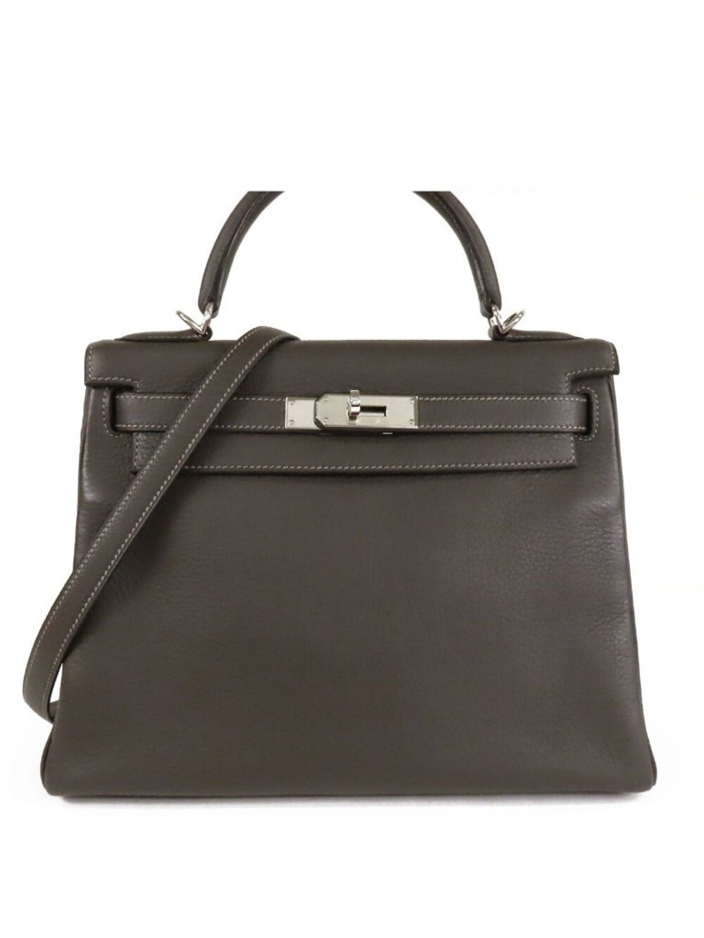 Hermes Kelly 28 Graphite Silver Togo 2-Way Shoulder Bag